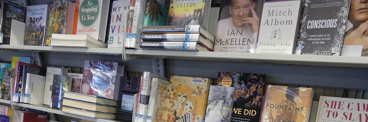 Books on bookshelf in library