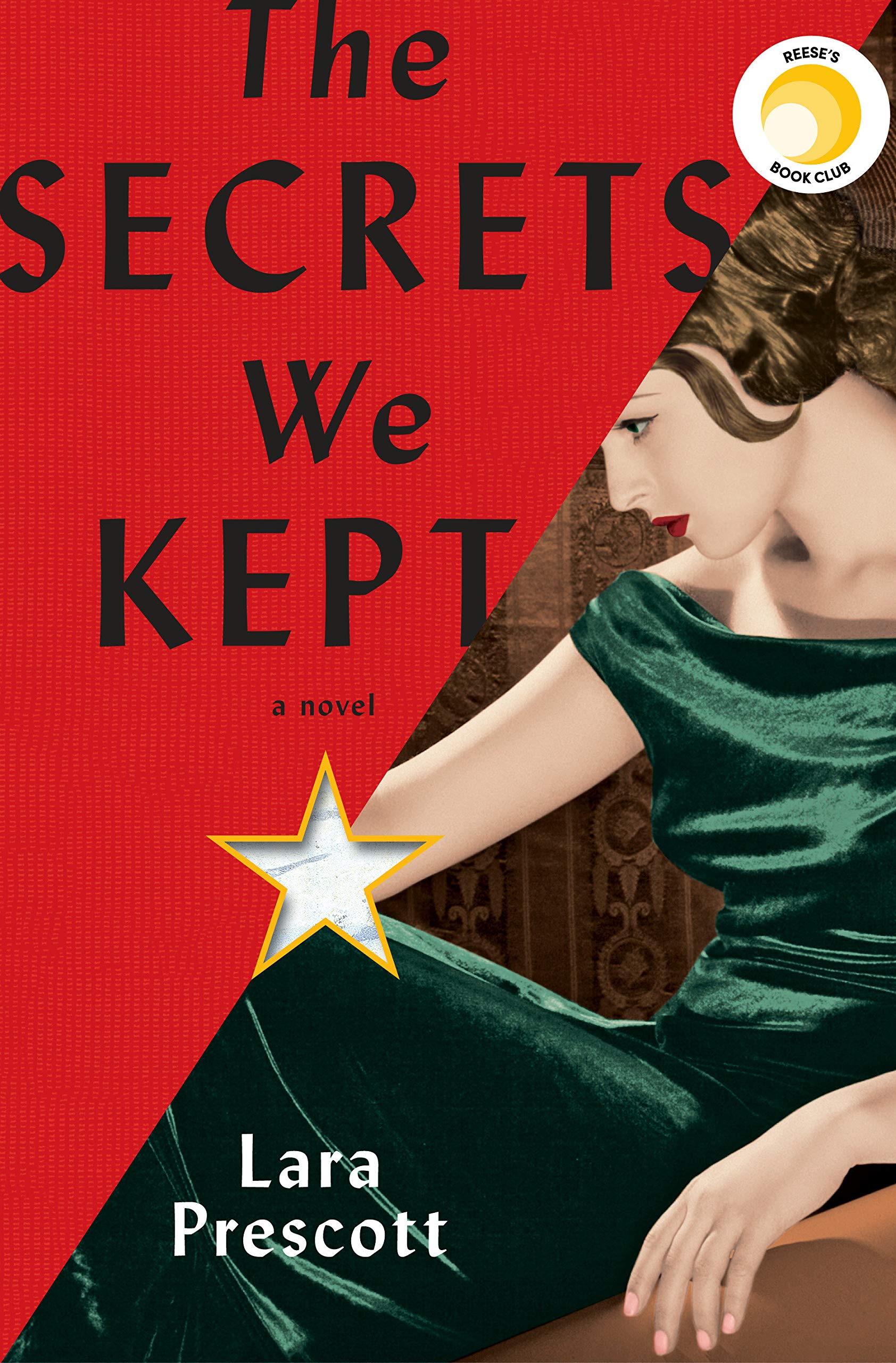 A book cover featuring a woman sitting, face down, wearing an emerald green dress