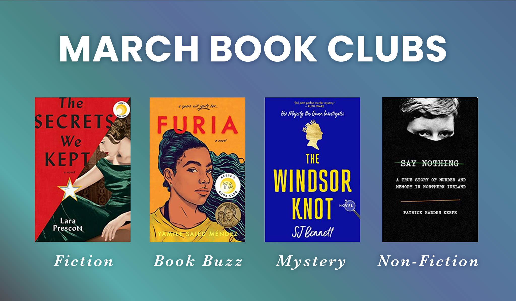 Covers of all 4 March book club books