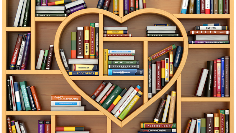 Photo of books in heart shelf