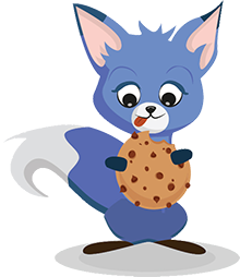 image for blue fox with cookie. Winter Reading 2025 logo
