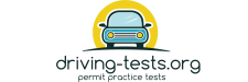 driving-tests.org cartoon car logo with "permit practice tests" tagline