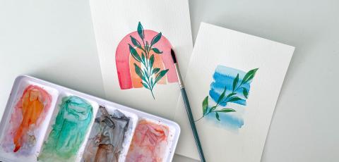 Image of watercolor art and supplies