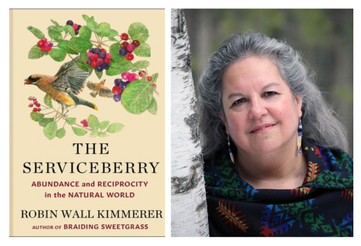 The Serviceberry book cover, photo of author Robin Wall Kimmerer